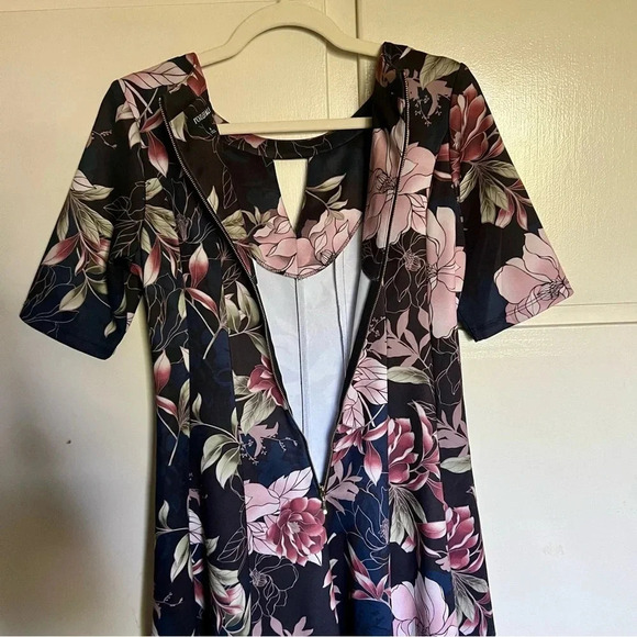 Roz & Ali‎ Navy Blue Pink Floral Dress Size 6 - Picture 7 of 10